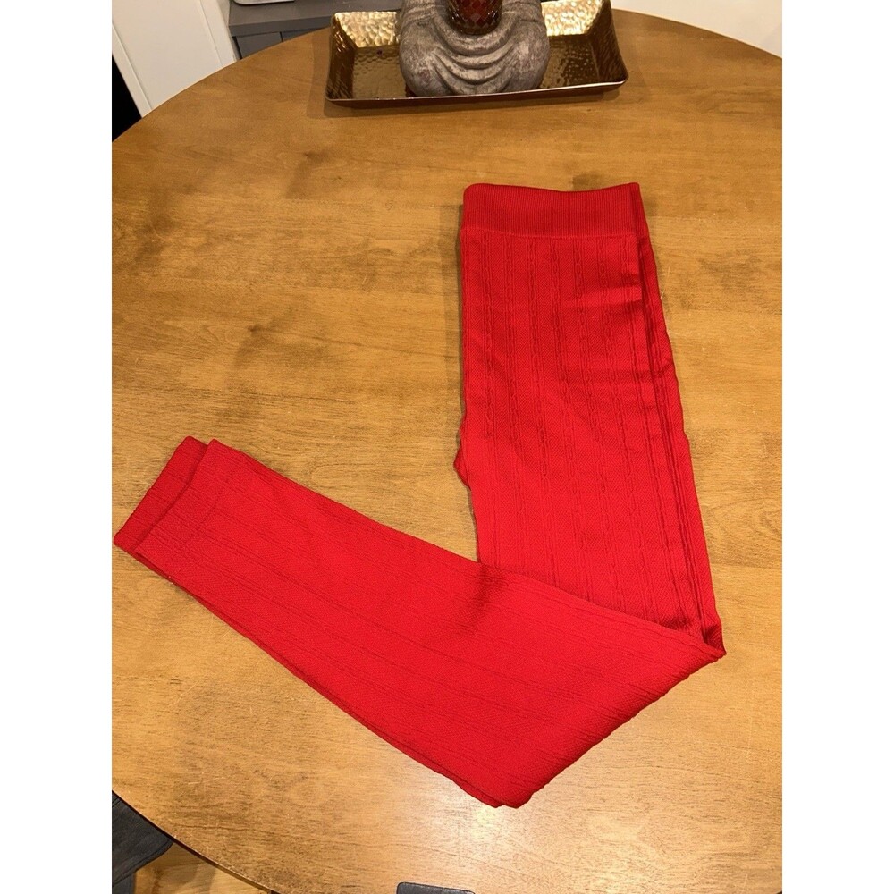 Faded Glory Cable Knit Red Ankle Leggings Women’s Polyester Spandex XL(16-18)